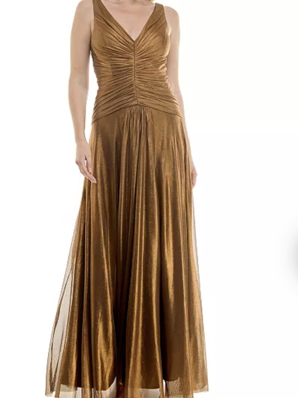 Taylor Bronze Metallic V-Neck Maxi Dress